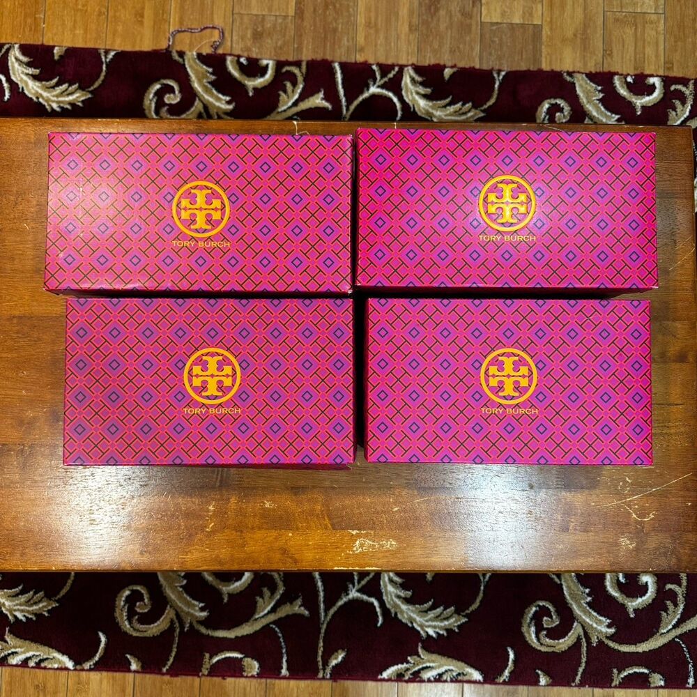 Tory Burch Purple Gold Logo Geometric Sandal Shoe *Four Empty Boxes* "12x7x4.5"